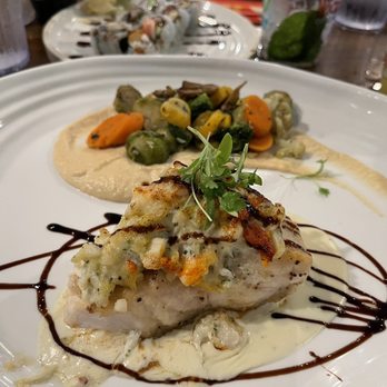 Wicked Tuna - The grouper special.... Fresh grouper with crab, shrimp, scallops, lobster, and balsamic reduction, cauliflower purée and veggies. - New American Near Me - Murrells Inlet, South Carolina Wicked Tuna - The grouper special.... Fresh grouper with crab, shrimp, scallops, lobster, and balsamic reduction, cauliflower purée and veggies. - New American Near Me - Murrells Inlet, South Carolina