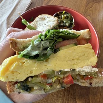 Rowdy Radish - GF Veggie breakfast sandwich with spicy rowdy relish - Breakfast & Brunch Near Me - Seward, Alaska Rowdy Radish - GF Veggie breakfast sandwich with spicy rowdy relish - Breakfast & Brunch Near Me - Seward, Alaska