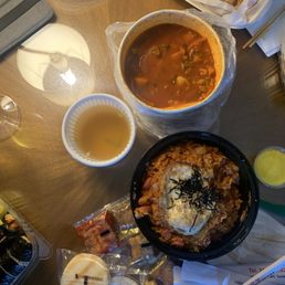Tteboki, miso soup, kimchi fried rice Tteboki, miso soup, kimchi fried rice