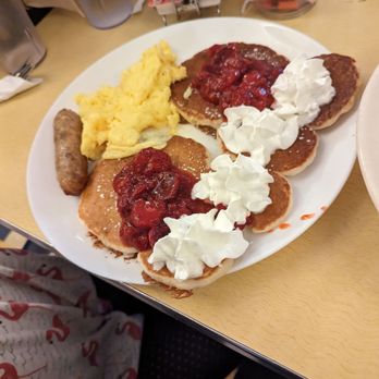 Green Light Diner - Kid's pancake breakfast w/ strawberry and whipped cream - Diners Near Me - Poulsbo, Washington Green Light Diner - Kid's pancake breakfast w/ strawberry and whipped cream - Diners Near Me - Poulsbo, Washington