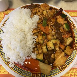 Gung Pao 3 Flavors with steamed rice.