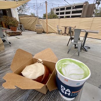 Dash Coffee Bar - Matcha almond milk latte with cinnamon roll - Coffee & Tea Near Me - Pasadena, California Dash Coffee Bar - Matcha almond milk latte with cinnamon roll - Coffee & Tea Near Me - Pasadena, California