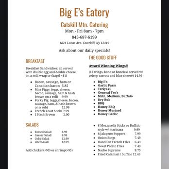 Big E’s - 2024 menu - Delis Near Me - Cottekill, New York Big E’s - 2024 menu - Delis Near Me - Cottekill, New York