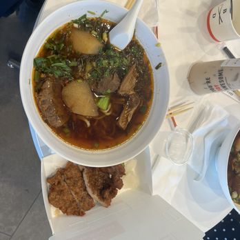 Bafang Dumpling - Taiwanese beef noodle soup with a side of pork chop. - Taiwanese Near Me - Torrance, California