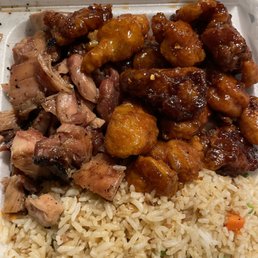 Bourbon and honey chicken with fried rice. Bourbon and honey chicken with fried rice.