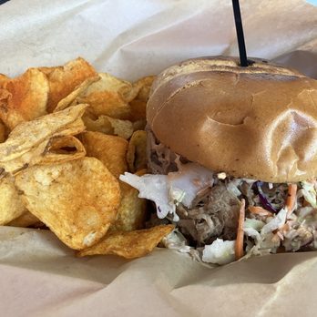 Kenji's - Pulled pork on a soft bun with coleslaw and chipotle sauce (wish it had a sweet note to it) - Barbeque Near Me - Reno, Nevada