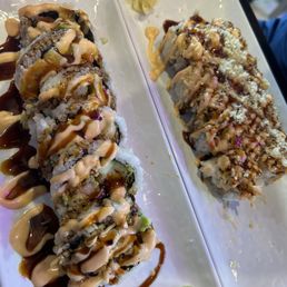 Spicy shrimp roll (left) and Pyro roll (right) Spicy shrimp roll (left) and Pyro roll (right)