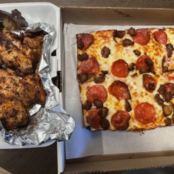 Champ's Pizza House - Cajun dry rub wings Small pepperoni, extra cheese, and sausage pan pizza - Pizza Near Me - Cranberry Township, Pennsylvania