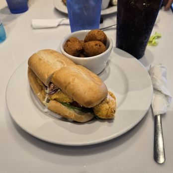Hughley's Southern Cuisine - Catfish po boy sandwich with hushpuppies - was good - Southern Near Me - Aiea, Hawaii