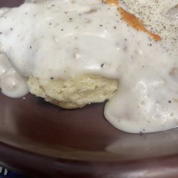 Hungry Bear - Side photo of sausage gravy over homemade biscuits. Excellent!