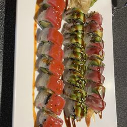 Fuji Sushi & Sake Bar - 3 rolls from left to right geisha-dragon-my rushmore