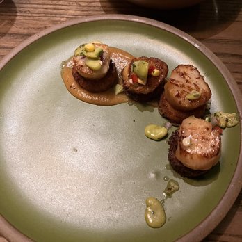 Chestnut - Scallops on some sort of cornbread, our FAVE of the night. Will think about this dish for a long time - New American Near Me - Asheville, North Carolina