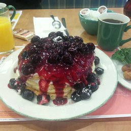 Pancakes with cherry sauce. The best pancakes I've ever had.  Merci, Cora!