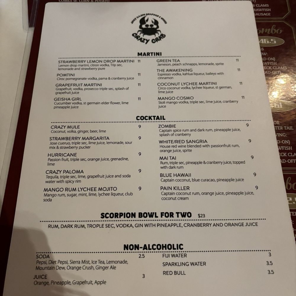 Drink menu