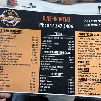 Chandigarh Wale - a menu for a restaurant - Indian Near Me - Irving, Texas