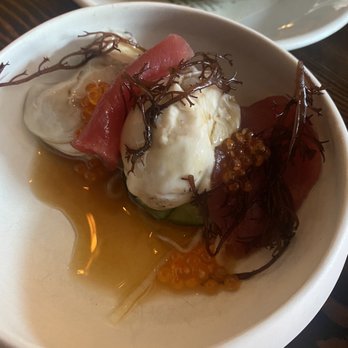 3rd Cousin - Crudo of oyster, ahi, and namasu with smoked trout roe (sf restaurant week 2022) - New American Near Me - San Francisco, California 3rd Cousin - Crudo of oyster, ahi, and namasu with smoked trout roe (sf restaurant week 2022) - New American Near Me - San Francisco, California
