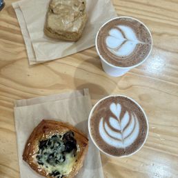 Mushroom pastry, gluten-free scone, and seasonal oat milk lattes Mushroom pastry, gluten-free scone, and seasonal oat milk lattes