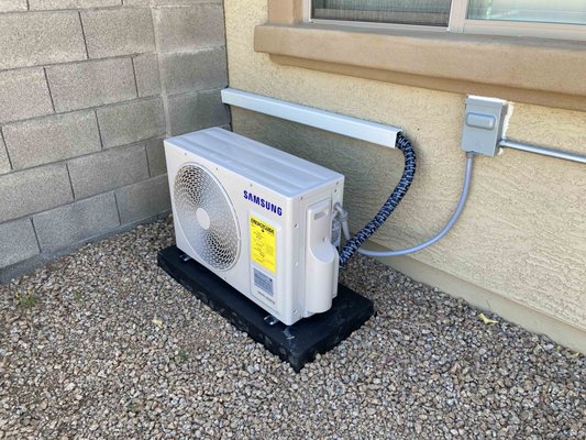 Mini-Split Install - We recently completed a new installation of a mini split system. The project involved selecting the appropriate unit size for the client's space and installing both the indoor and outdoor units in the recommended locations. We also connected the refrigerant lines, installed the condensate drain, and wired the electrical components correctly. Once the installation was complete, we tested the system to ensure that it was functioning correctly and providing the desired level of heating and cooling. The client was pleased with the installation and reported that the system was working well, providing them with efficient and effective heating and cooling as needed.  We also completed all of the electrical work as well.