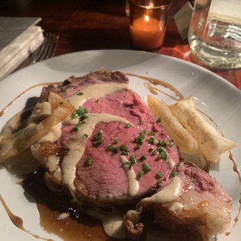 Turn Key Madison - Sourdough Aged Rib Roast, Giant Jones Stout Beer Gastrique, Truffle Soubise, Pomme Souffle - New American Near Me - Madison, Wisconsin Turn Key Madison - Sourdough Aged Rib Roast, Giant Jones Stout Beer Gastrique, Truffle Soubise, Pomme Souffle - New American Near Me - Madison, Wisconsin