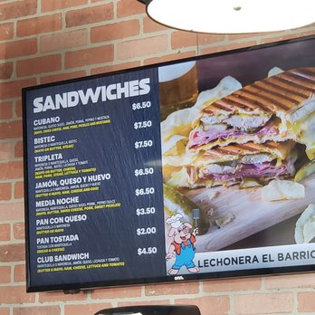 Lechonera El Barrio - a menu for sandwiches - Desserts Near Me - Ocoee, Florida