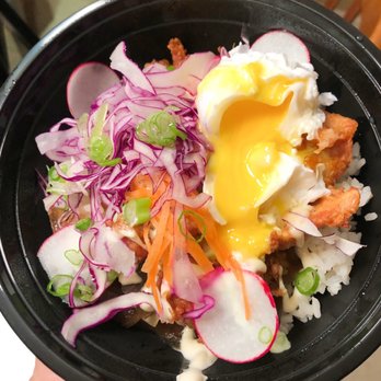 Katsuya - Chicken karaage don with an added onsen egg - Japanese Near Me - Toronto, Ontario