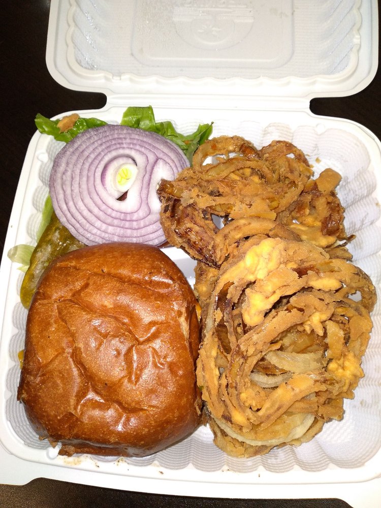 Butter Burger with Onion Rings Yelp
