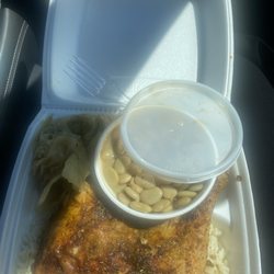 Lookatdatder BBQ House & Catering - Baked chicken and rice, cabbage, and Lima beans