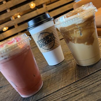 Stompin Grounds Coffee House - Iced Red Velvet Cake Pop Latte, hot White Chocolate Mocha, and iced Biscoff Latte. - Coffee & Tea Near Me - Gallatin, Tennessee Stompin Grounds Coffee House - Iced Red Velvet Cake Pop Latte, hot White Chocolate Mocha, and iced Biscoff Latte. - Coffee & Tea Near Me - Gallatin, Tennessee