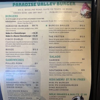 Paradise Valley Burger - Menu - Burgers Near Me - Tempe, Arizona
