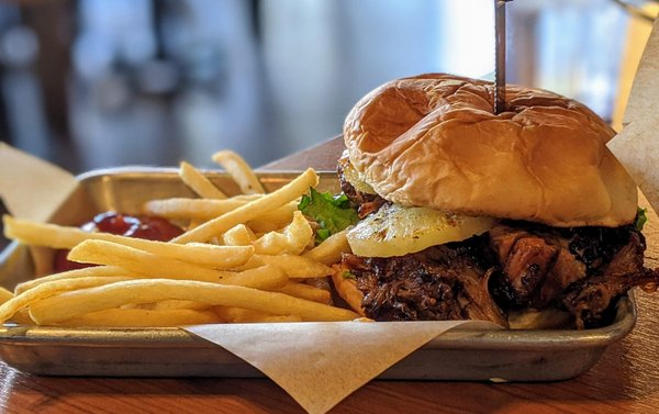 Photo of Bun Street - West Covina, CA, US. Hawaiian Burger with lunch portion of fries