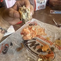 A&W Restaurant - The best Mushroom Swiss hamburger I've ever tasted, complete with delicious sides.