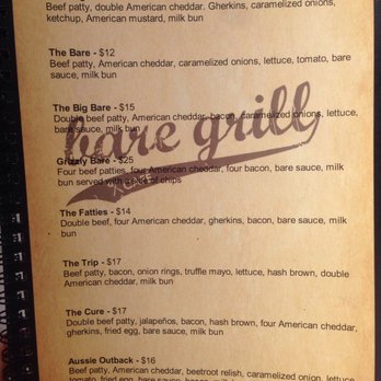 Bare Grill On Bourke - Menu - Burgers Near Me - Surry Hills, NSW