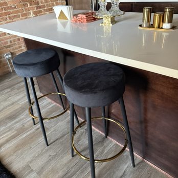Carriage House Lofts - Cute black velvet bar chairs switched up from the white four chair dinner table... - Apartments Near Me - Chicago, Illinois Carriage House Lofts - Cute black velvet bar chairs switched up from the white four chair dinner table... - Apartments Near Me - Chicago, Illinois