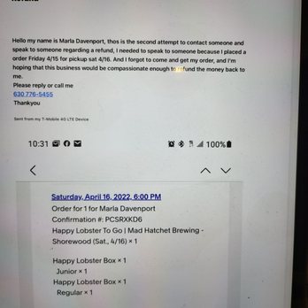 Happy Lobster - These are the emails that I've sent and no one has responded - Seafood Near Me - Chicago, Illinois