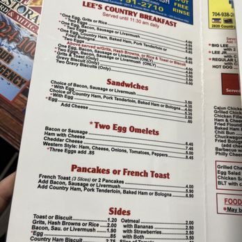 Lee's Sandwich Shop - Breakfast Menu - Sandwiches Near Me - Kannapolis, North Carolina