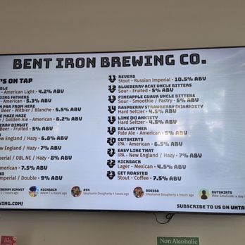 Bent Iron Brewing - Beer menu (easy to read). - Breweries Near Me - Hamilton Township, New Jersey Bent Iron Brewing - Beer menu (easy to read). - Breweries Near Me - Hamilton Township, New Jersey