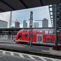 Frankfurt On Foot - Frankfurt Railway Station. In the background is the skyline of the city.