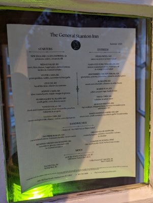 Menu photo 1 The General Stanton Inn Charlestown, RI Menu photo 1 The General Stanton Inn Charlestown, RI