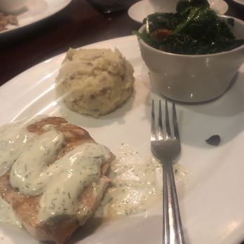 Mad Boar Restaurant & Pub - Salmon for lunch with spinach and mashed potatoes - American Near Me - Wallace, North Carolina Mad Boar Restaurant & Pub - Salmon for lunch with spinach and mashed potatoes - American Near Me - Wallace, North Carolina