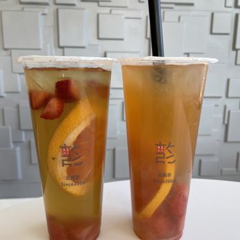 Cha Express - L: grapefruit and strawberry tea  R: grapefruit and aloe tea - Bubble Tea Near Me - Alhambra, California