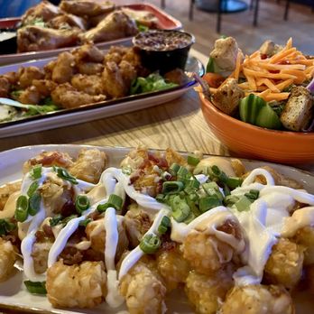 Moonshine Alley - Loaded tots, side salad, cheese curds and wings - Southern Near Me - Providence, Rhode Island