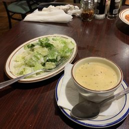 Crawfish soup and Caesar salad