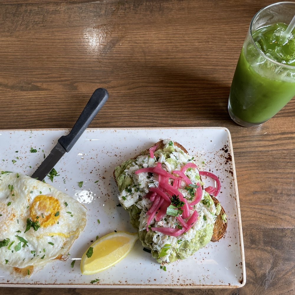 First Watch - Crab & Avocado Toast with Kale Tonic - Breakfast & Brunch Near Me - Vestavia Hills, Alabama First Watch - Crab & Avocado Toast with Kale Tonic - Breakfast & Brunch Near Me - Vestavia Hills, Alabama