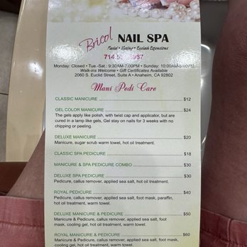 Bricol Nail Spa - Menu - Nail Salons Near Me - Anaheim, California