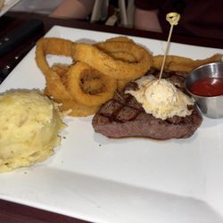 Horizons Bar & Grille - Chop House Sirloin with Mashed Potatoes and Onion Rings