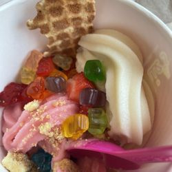 Menchie's Frozen Yogurt - Half strawberry, half toasted marshmallow. I should've just gotten the strawberry.