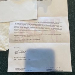 Boris E. Rosenfeld, DO, Ph.D - Letter Boris wrote me after I told them I'm leaving his practice and he got so mad that he writes this lye