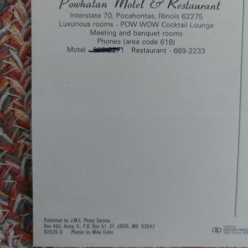Powhatan Restaurant - Back of their postcard - Breakfast & Brunch Near Me - Pocahontas, Illinois Powhatan Restaurant - Back of their postcard - Breakfast & Brunch Near Me - Pocahontas, Illinois