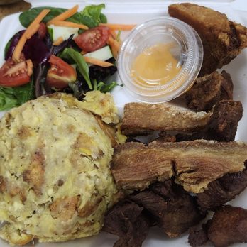 Moe's on Madison - Chicharrón with garlic mofongo and salad - Breakfast & Brunch Near Me - Dublin, Georgia