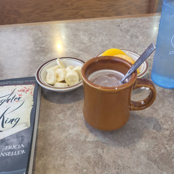 Down Home Diner - Their cocoa (I already demolished the whipped cream sorry XD) and my fruit that comes with my meal - Diners Near Me - Cheyenne, Wyoming
